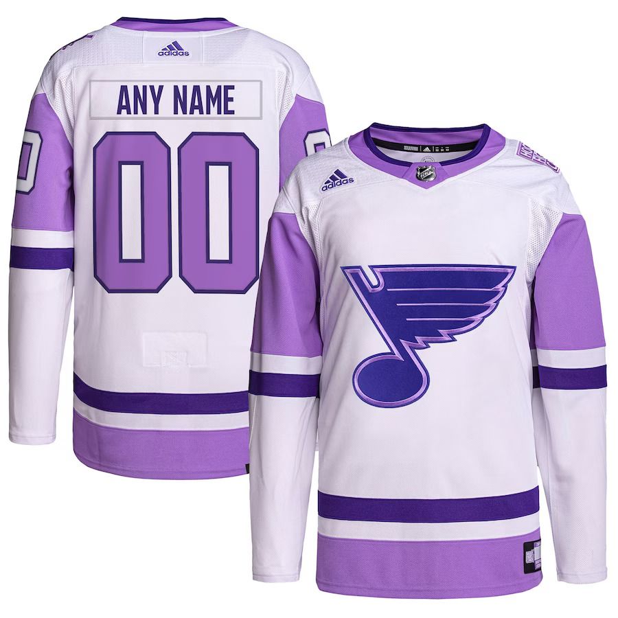 Men St. Louis Blues adidas White Purple Hockey Fights Cancer Primegreen Authentic Custom NHL Jersey->customized nhl jersey->Custom Jersey